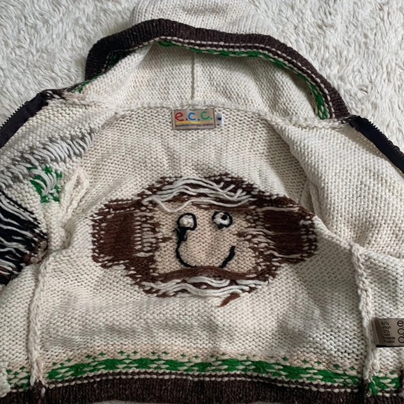 Ecuadorian clothing company half wool half cotton monkey sweater hoodie size 4 - Picture 5 of 8